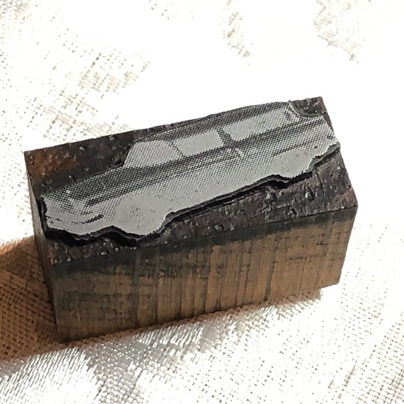 Antique Wooden Print Block 50s Station Wagon Screened - Picture 3 of 5